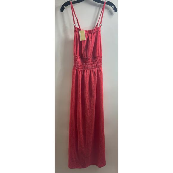 Michael Kors NWT Geranium Red Smocked Maxi Dress Size Medium - Picture 4 of 8